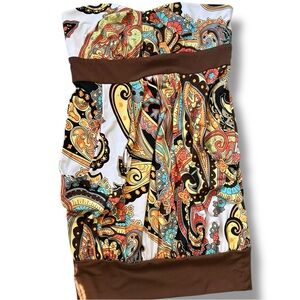 XOXO Y2K Multicolor Paisley Strapless Blouse Dress POCKETS Stretch Size Medium